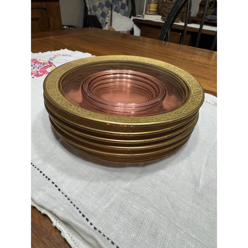 6 Vintage Tiffin-Franciscan Pink‎ Rambler Rose 7" Gold Edged Plates
